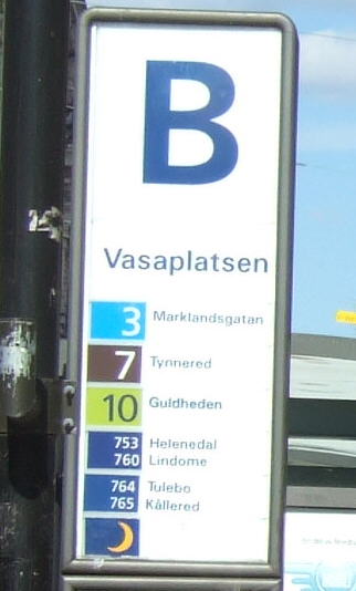 Vasaplatsen tram and bus stop pole.