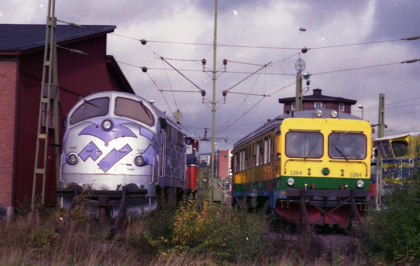 Railway vehicles at sidings in Kristinehamn.